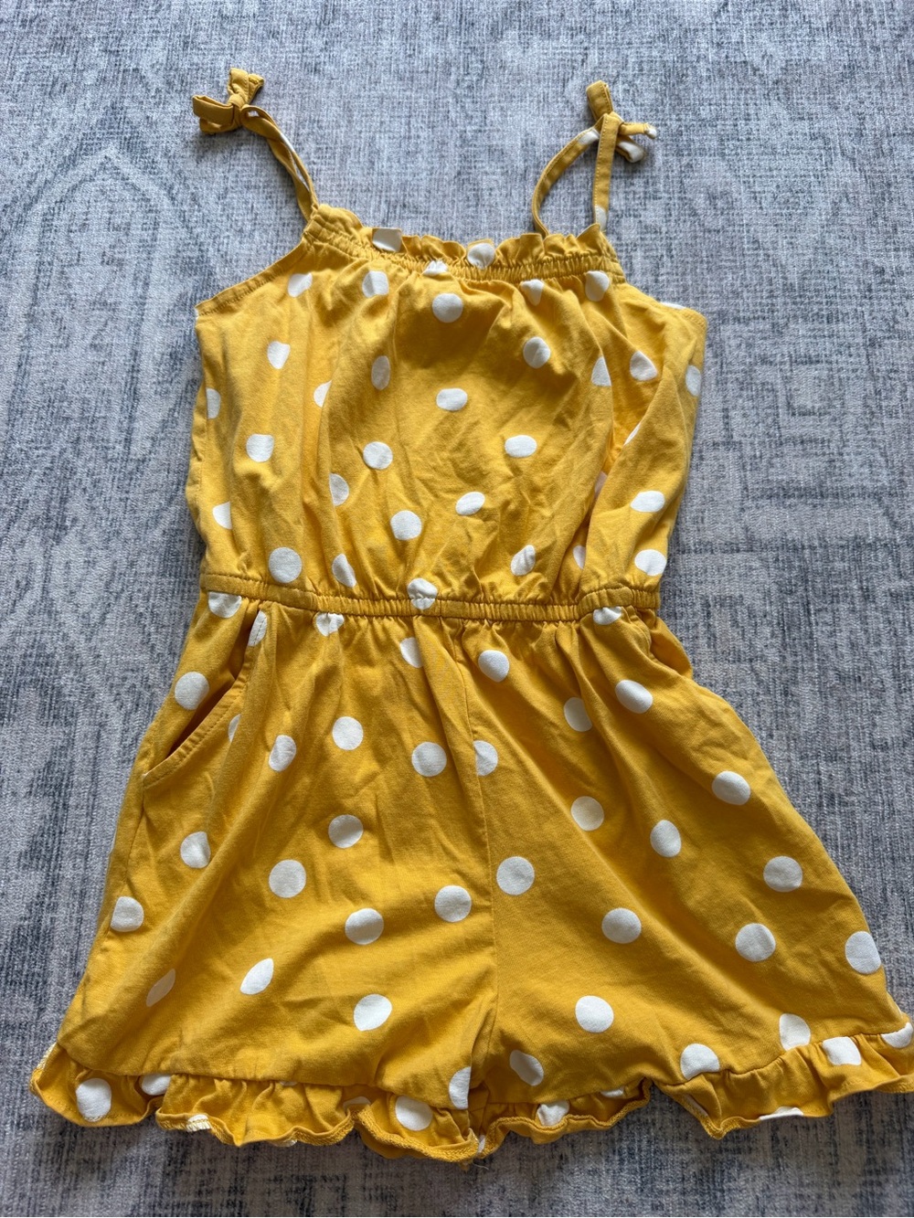 Girls' Yellow Polka Dot Romper - Sleeveless Summer Playsuit